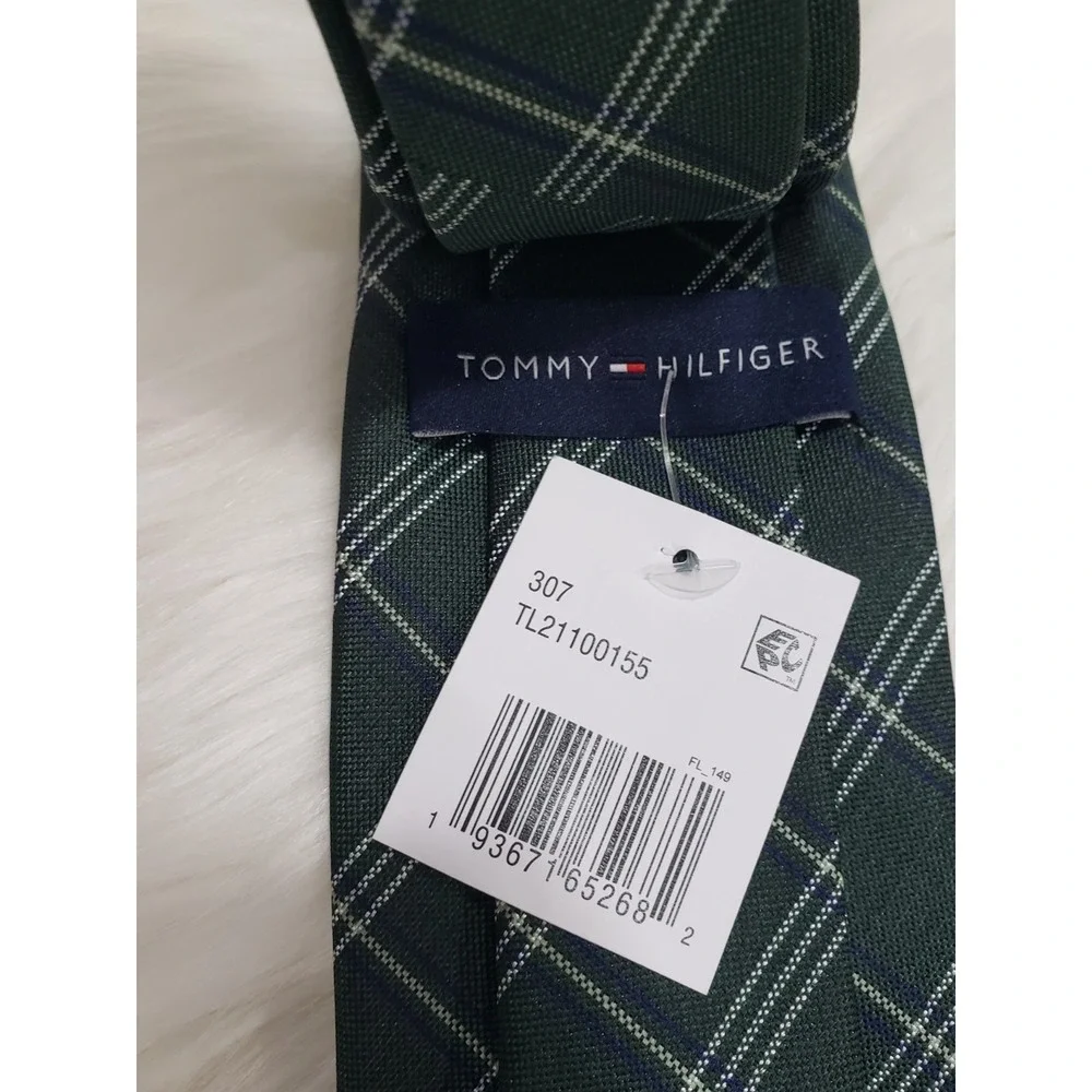 NEW Tommy Hilfiger Mens Necktie Neck Tie Green Plaid‎ Checked Picnic MCM Retro